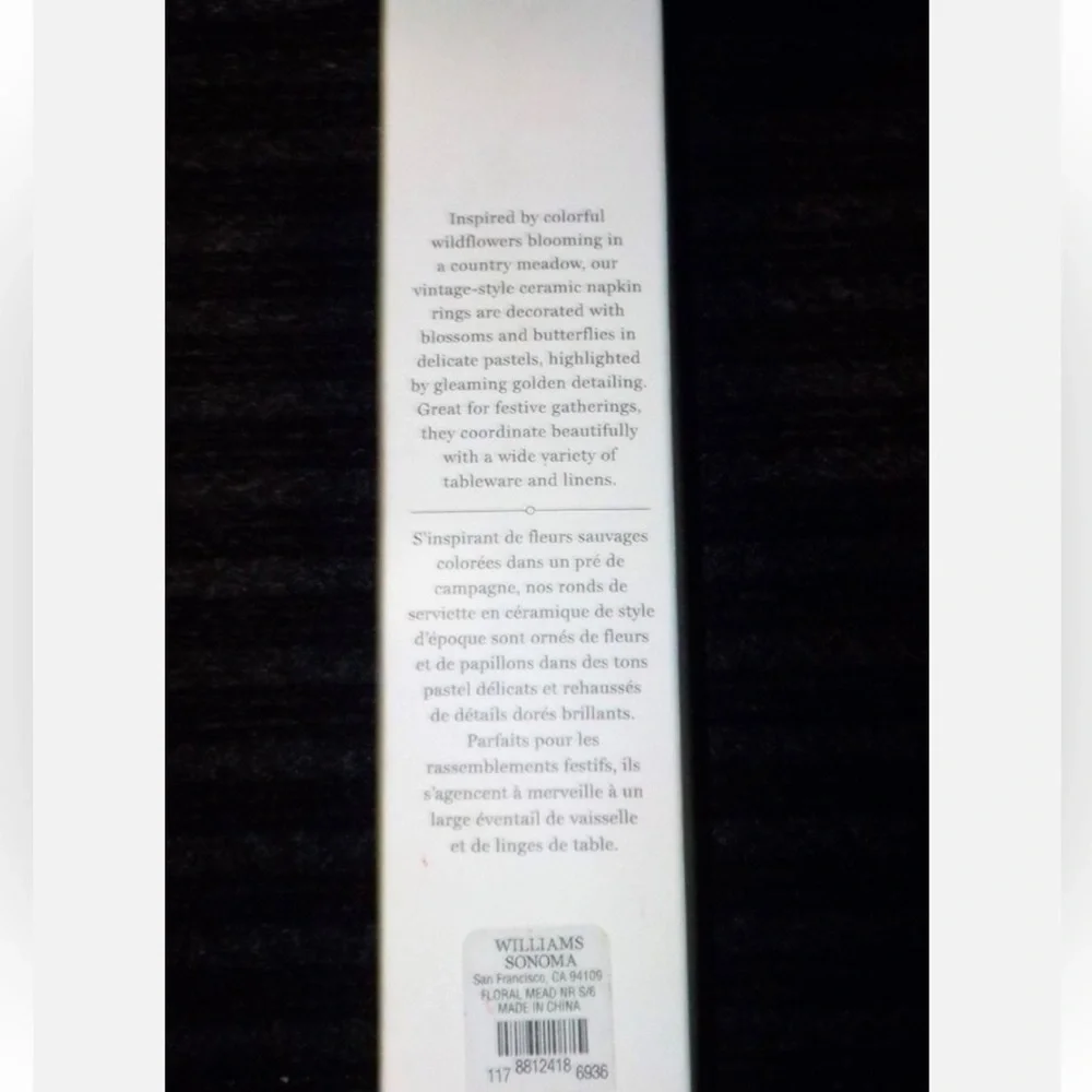 William Sonoma Floral Meadow Napkin Rings Set of 6 Easter Regency Whimsical NEW